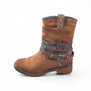 Brown and Gray Combat Boots with Chain Accent